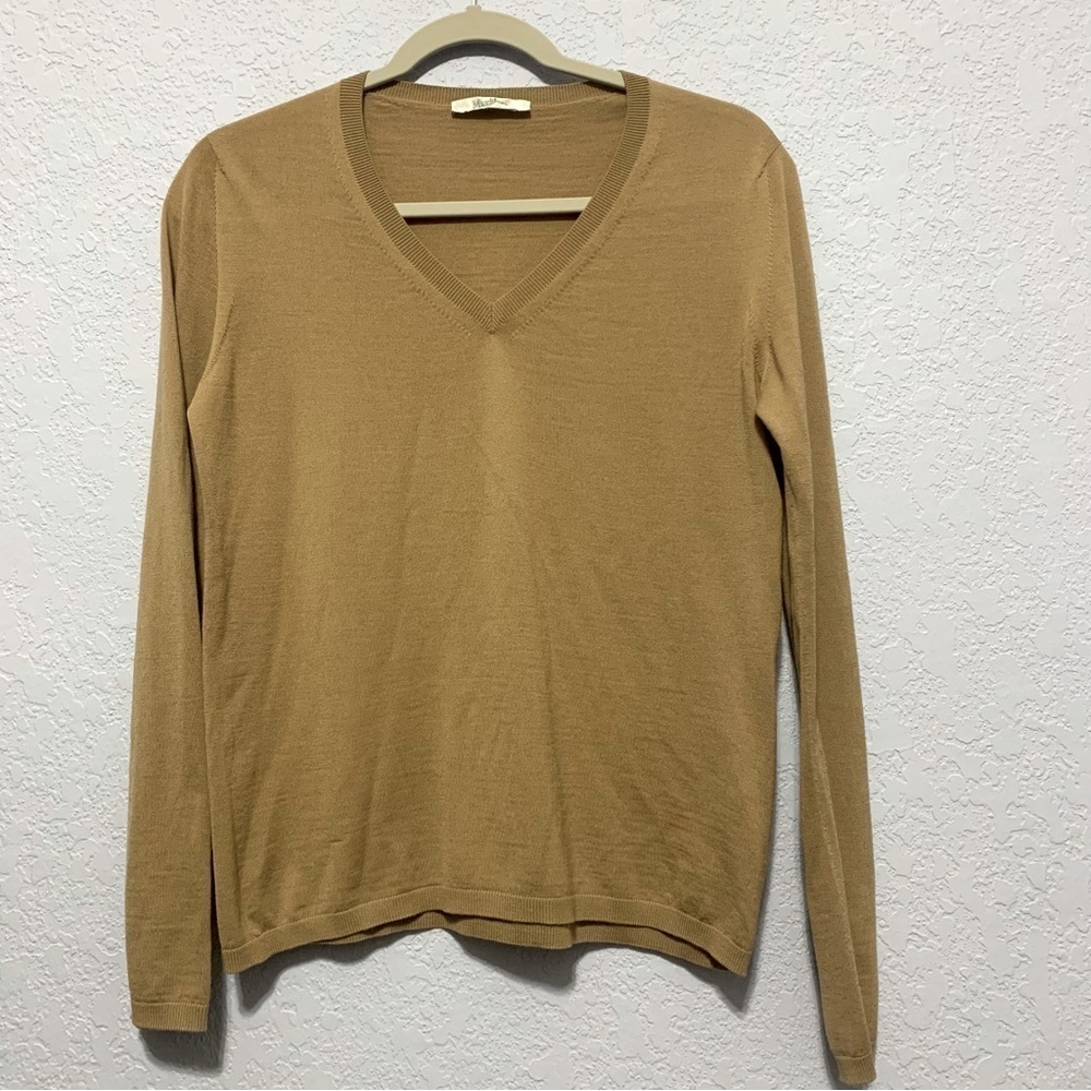 MaxMara Women’s Golia Tan V-Neck Long Sleeve Pullover Sweater